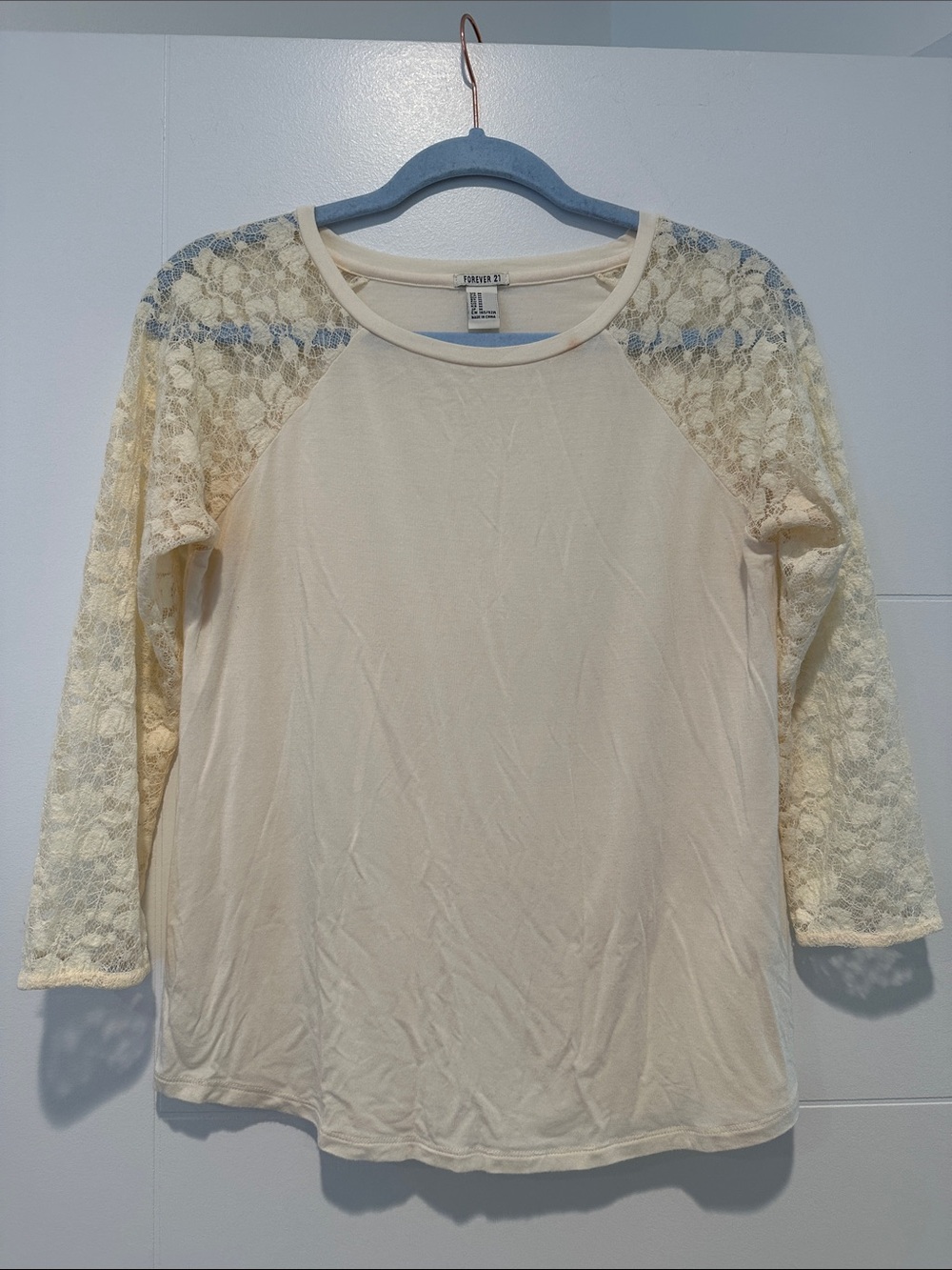 Forever 21 Cream Lace Raglan Long Sleeve Top